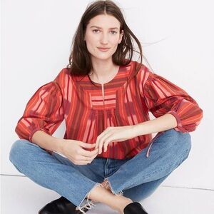 ✨SALE✨Madewell Red Ikat Peasant Popover Top - Size Medium